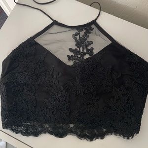Black lace halter tie top